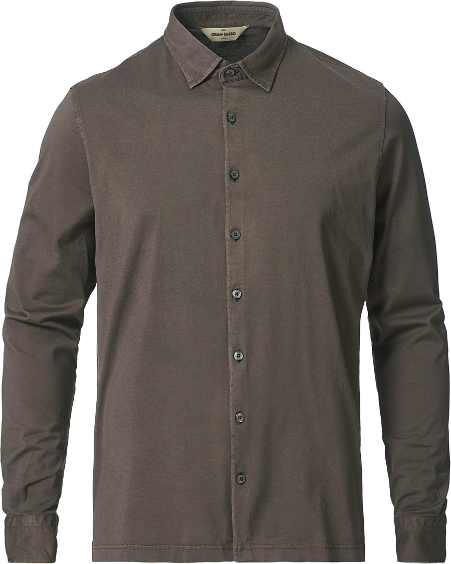 Herre | Skjorter | Gran Sasso | Washed Cotton Jersey Shirt Dark Brown