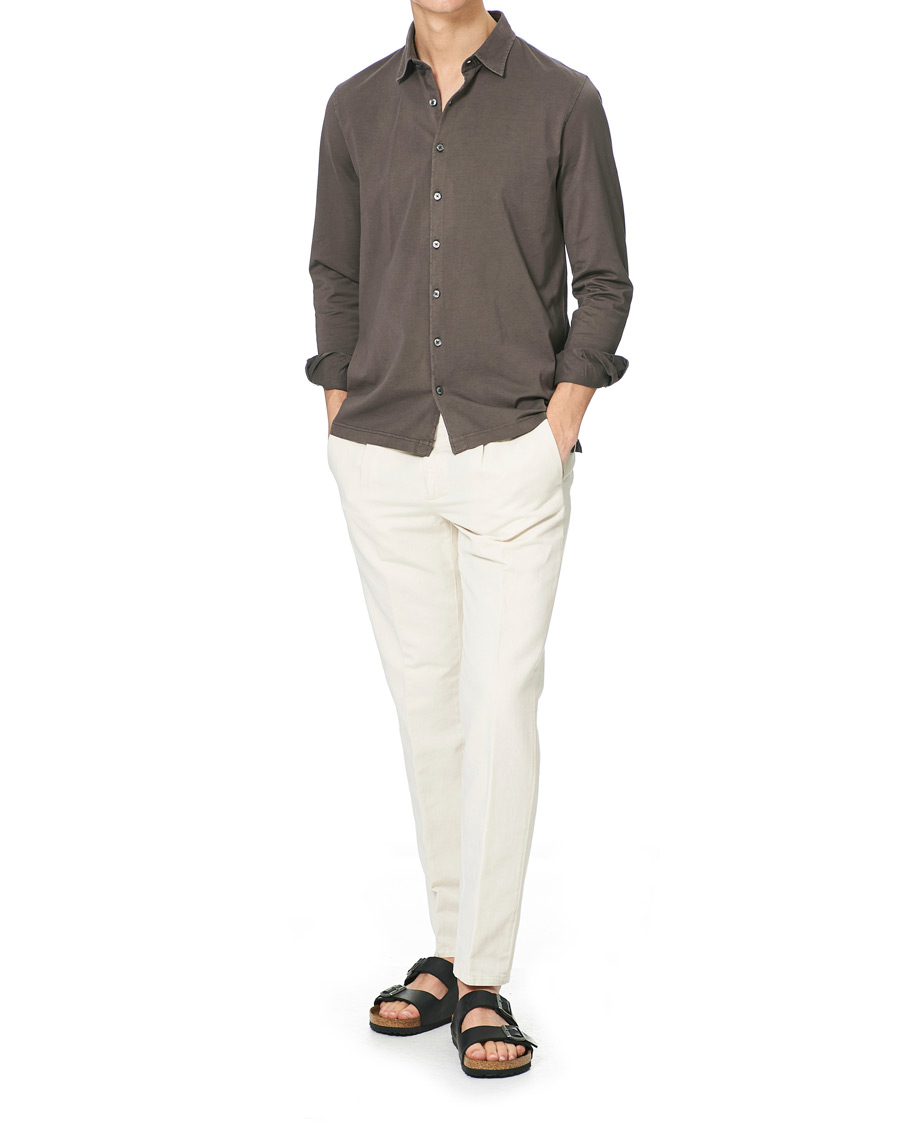 Herre | Skjorter | Gran Sasso | Washed Cotton Jersey Shirt Dark Brown