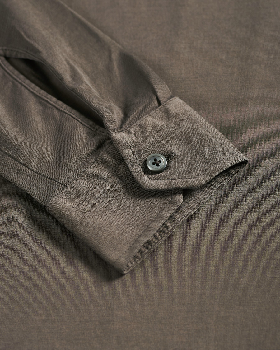 Herre | Skjorter | Gran Sasso | Washed Cotton Jersey Shirt Dark Brown