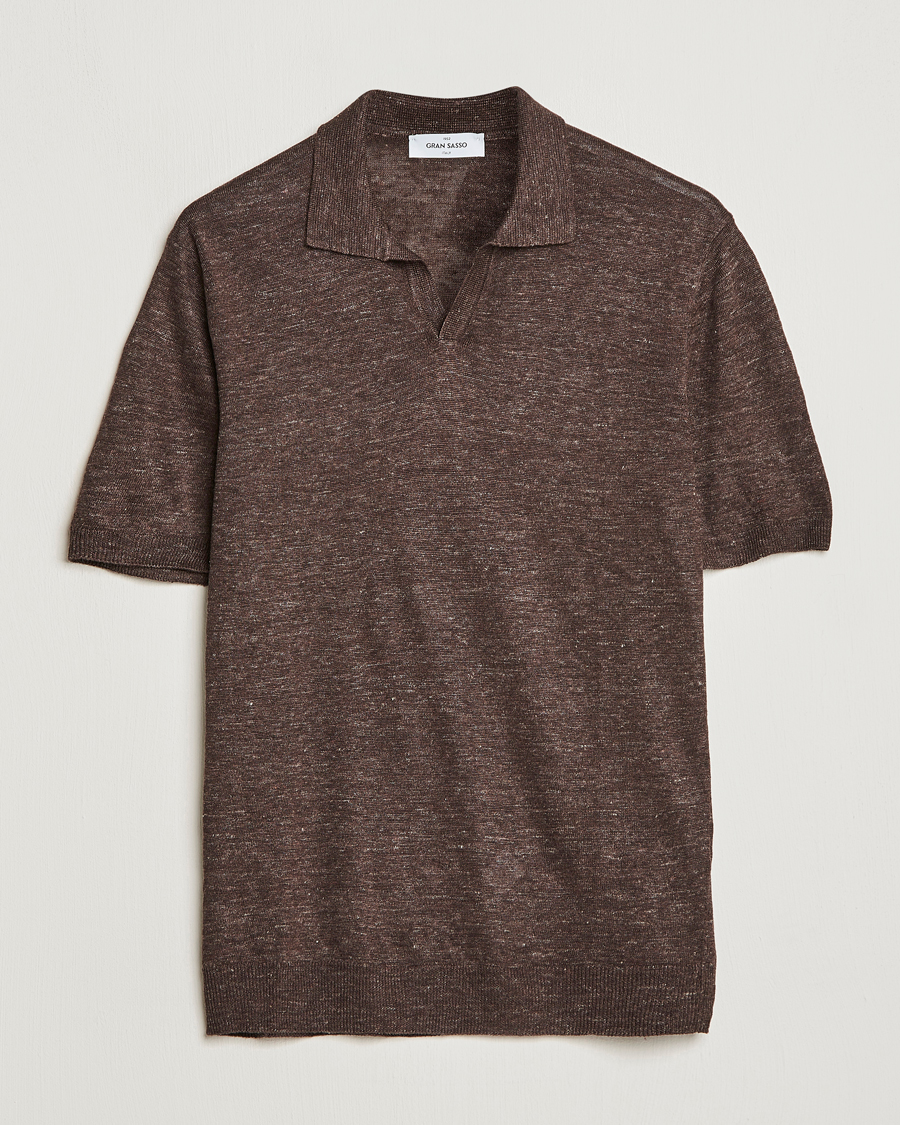 Herre | Polotrøjer | Gran Sasso | Knitted Linen Polo Dark Brown