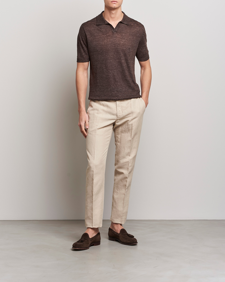 Herre | Polotrøjer | Gran Sasso | Knitted Linen Polo Dark Brown