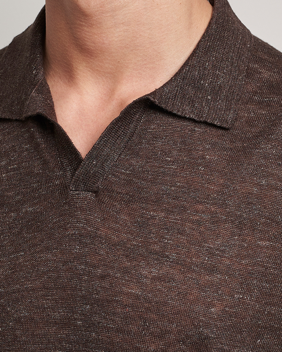 Herre | Polotrøjer | Gran Sasso | Knitted Linen Polo Dark Brown