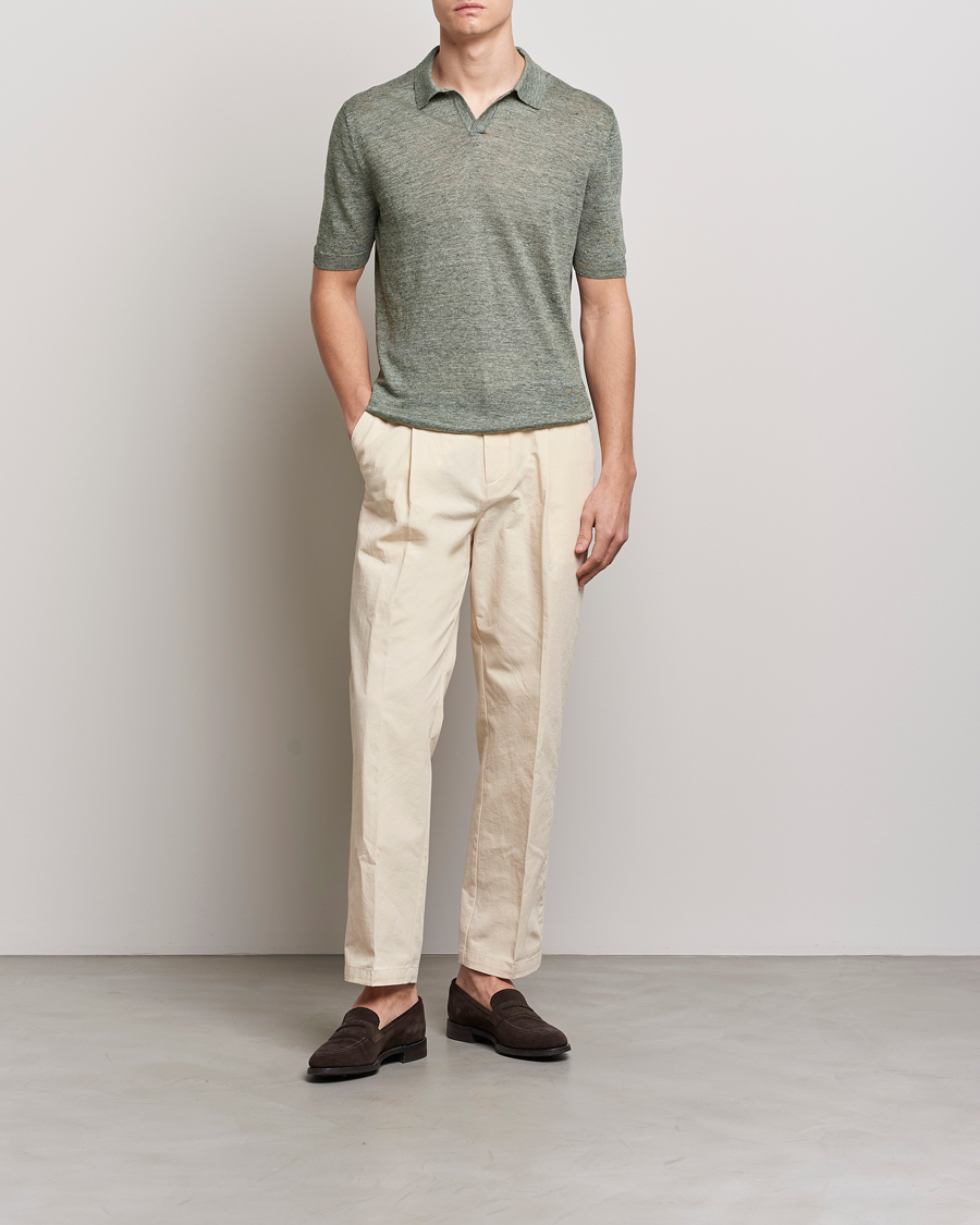 Herre | Polotrøjer | Gran Sasso | Knitted Linen Polo Green