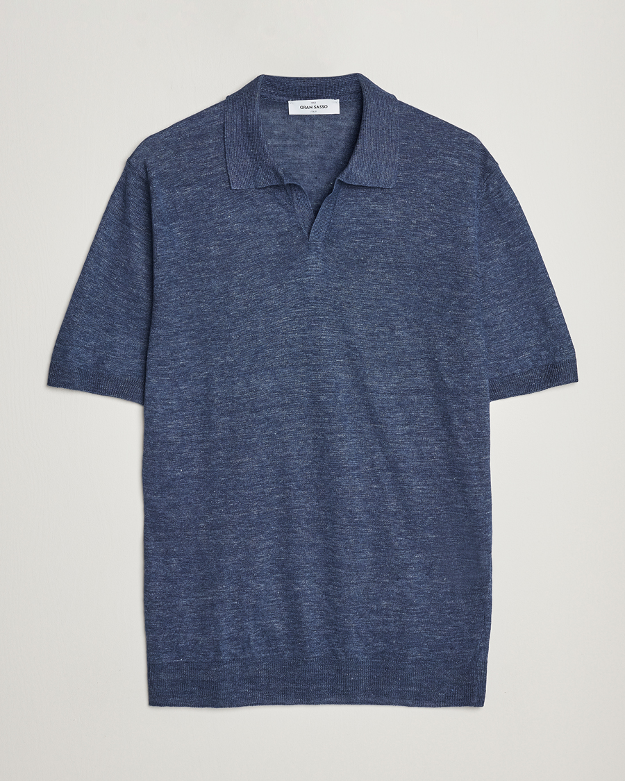 Herre | Polotrøjer | Gran Sasso | Knitted Linen Polo Navy Melange