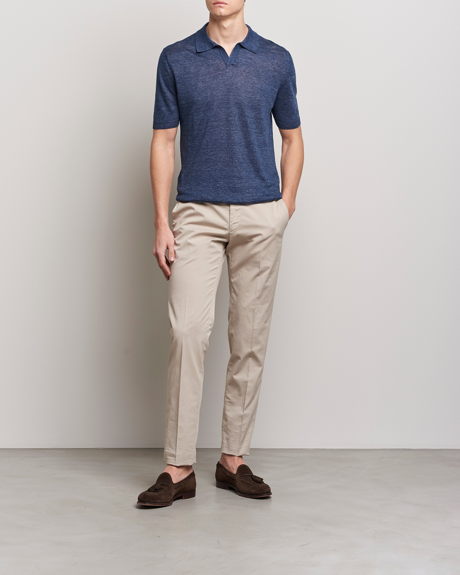 Herre | Polotrøjer | Gran Sasso | Knitted Linen Polo Navy Melange