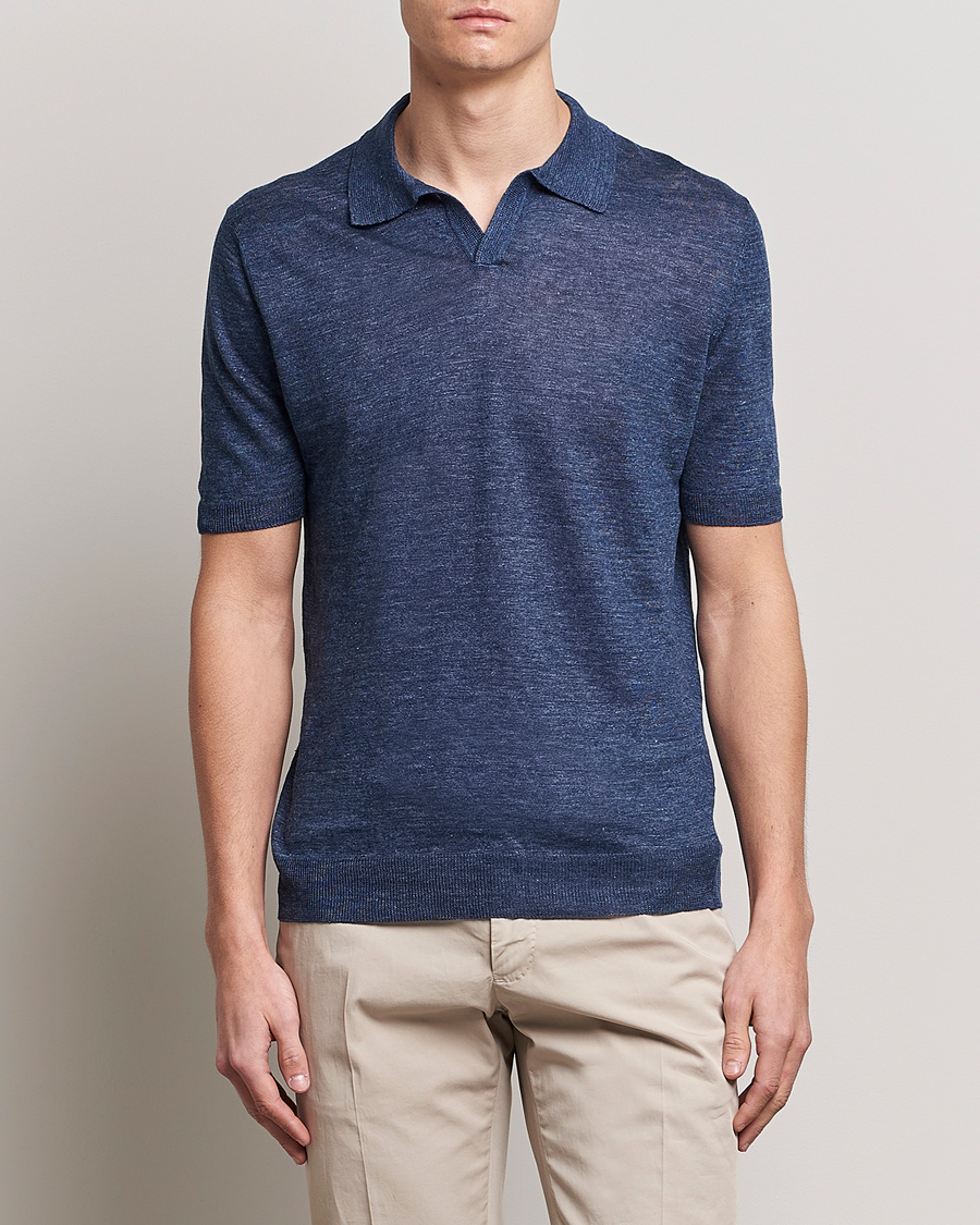 Herre | Polotrøjer | Gran Sasso | Knitted Linen Polo Navy Melange