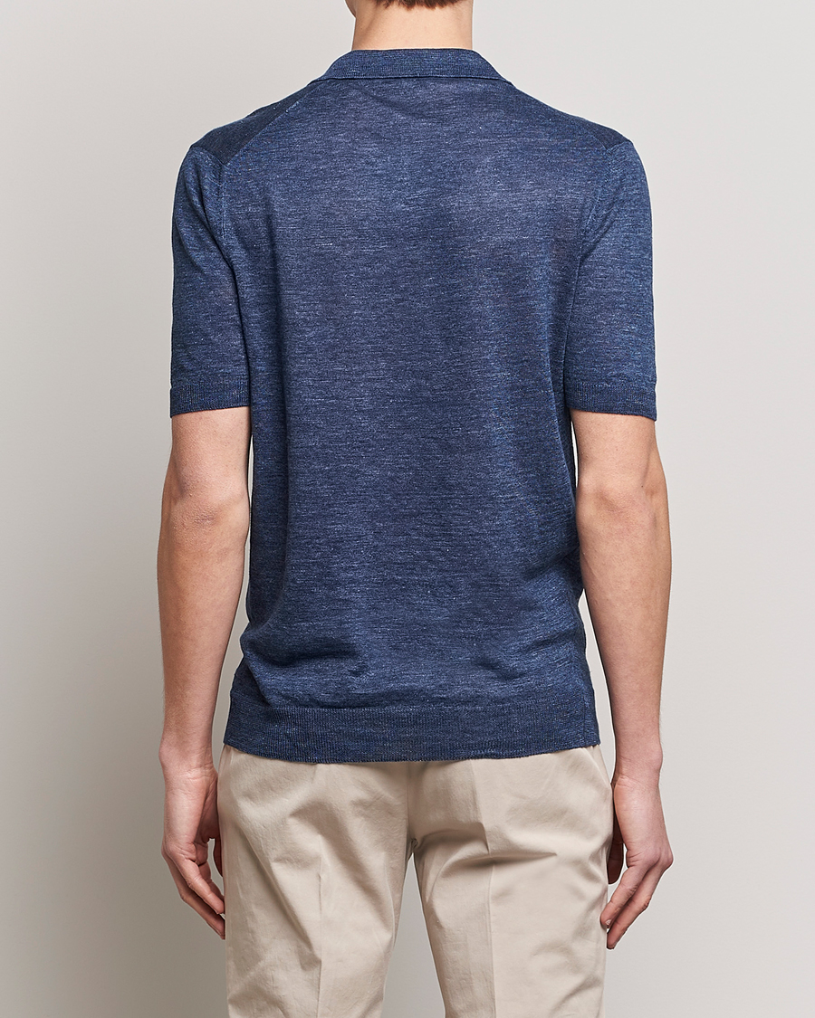 Herre | Polotrøjer | Gran Sasso | Knitted Linen Polo Navy Melange