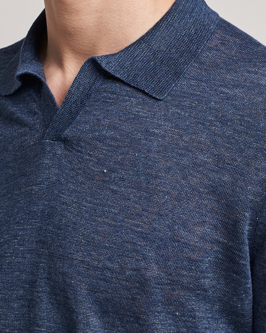 Herre | Polotrøjer | Gran Sasso | Knitted Linen Polo Navy Melange