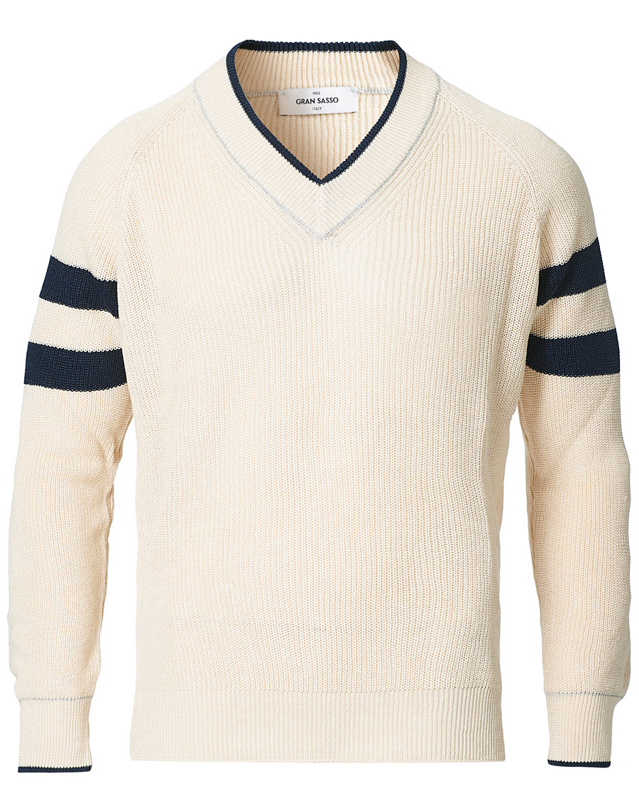 Herre | Trøjer | Gran Sasso | Linen/Cotton Cricket V-Neck Sweater White