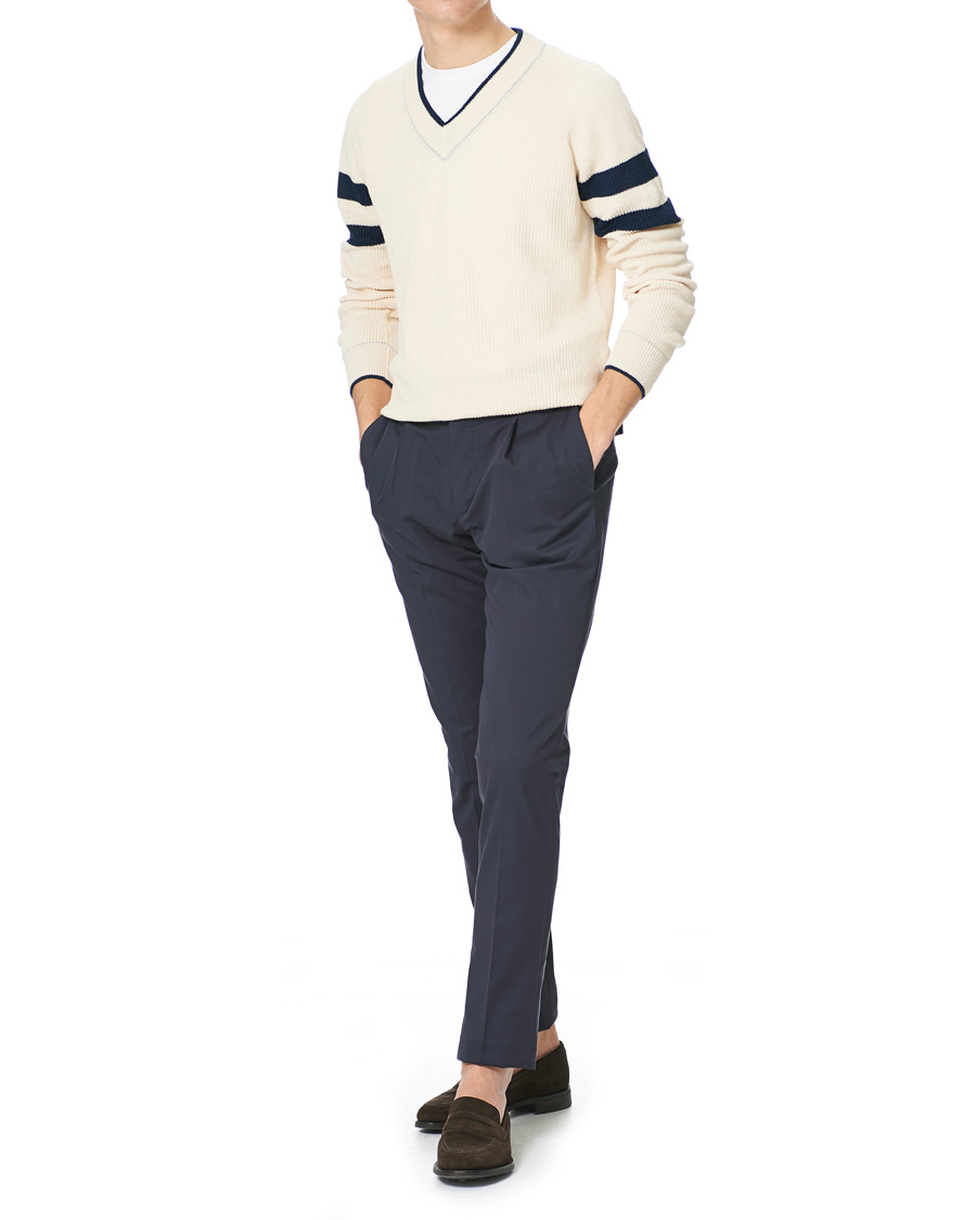 Herre | Trøjer | Gran Sasso | Linen/Cotton Cricket V-Neck Sweater White