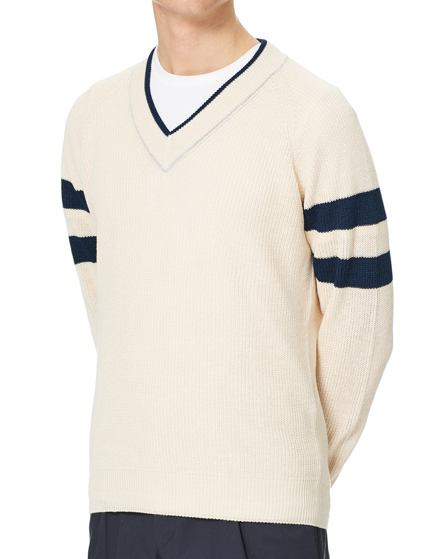 Herre | Trøjer | Gran Sasso | Linen/Cotton Cricket V-Neck Sweater White