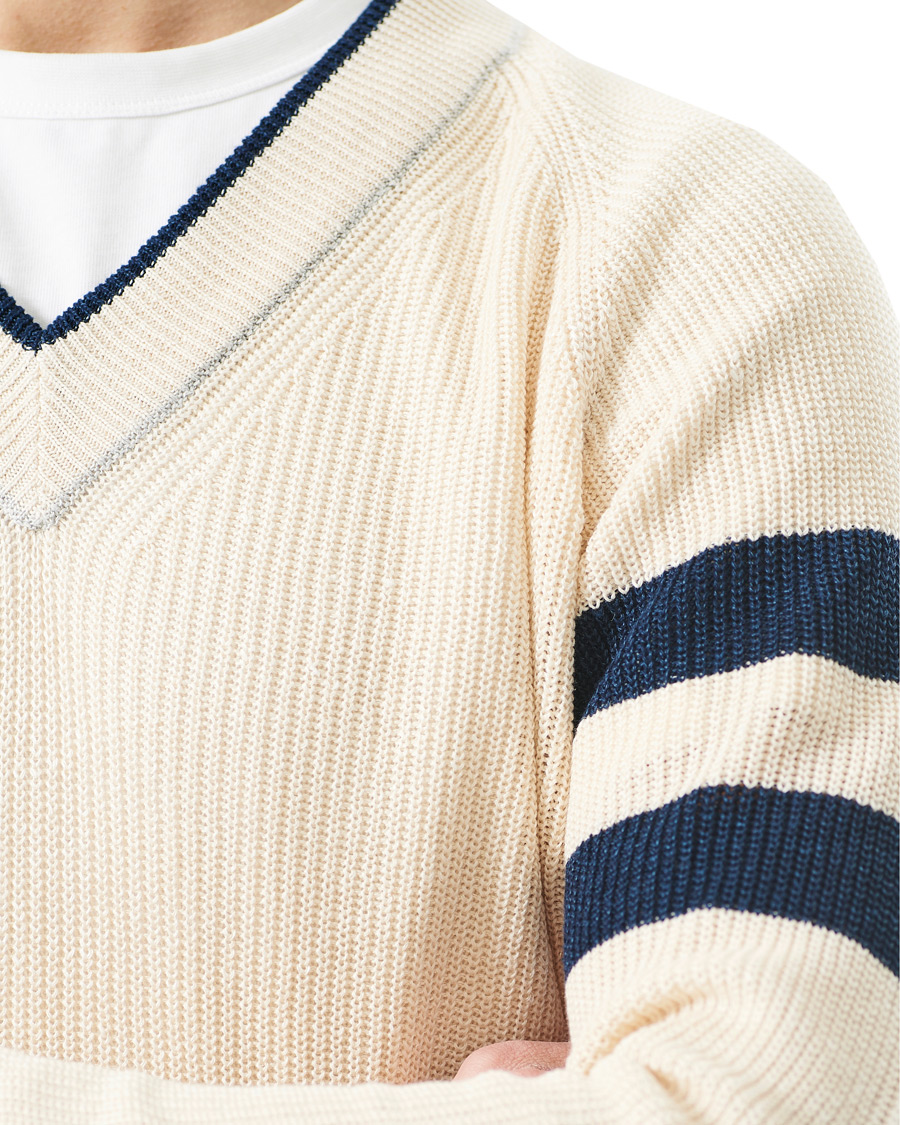 Herre | Trøjer | Gran Sasso | Linen/Cotton Cricket V-Neck Sweater White