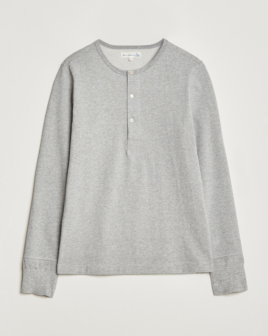 Herre | T-Shirts | Merz b. Schwanen | Classic Organic Cotton Henley Sweater Grey Mel