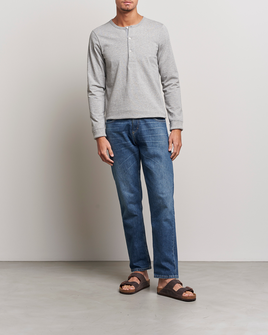 Herre | T-Shirts | Merz b. Schwanen | Classic Organic Cotton Henley Sweater Grey Mel