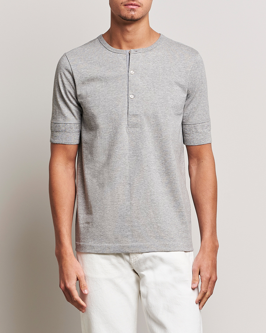 Herr |  | Merz b. Schwanen | Short Sleeve Organic Cotton Henley Grey Mel