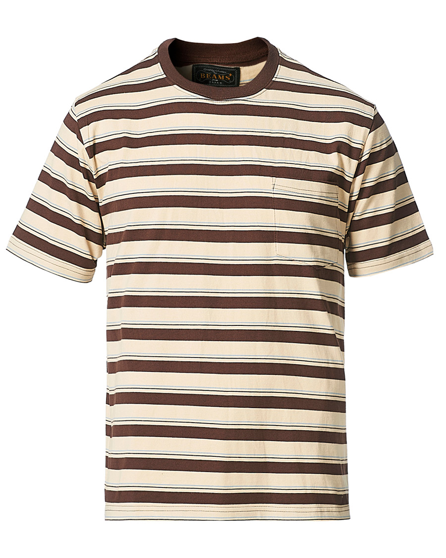 Herre | T-Shirts | BEAMS PLUS | Striped Pocket Tee Beige