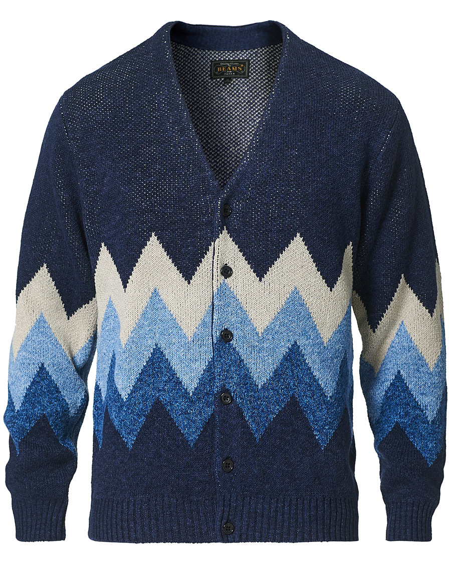 Herre | Trøjer | BEAMS PLUS | Jacquard Cardigan Indigo Blue