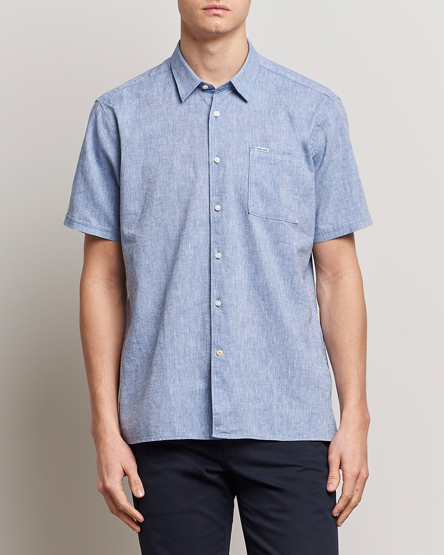 Herre | Kortærmede skjorter | Barbour Lifestyle | Tailored Fit Nelson Cotton/Linen Shirt Blue