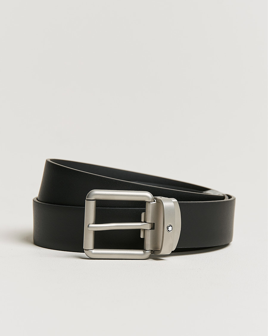 Herre | Montblanc Rounded Square Palladium Pin Buckle 30mm Belt Black | Montblanc | Rounded Square Palladium Pin Buckle 30mm Belt Black