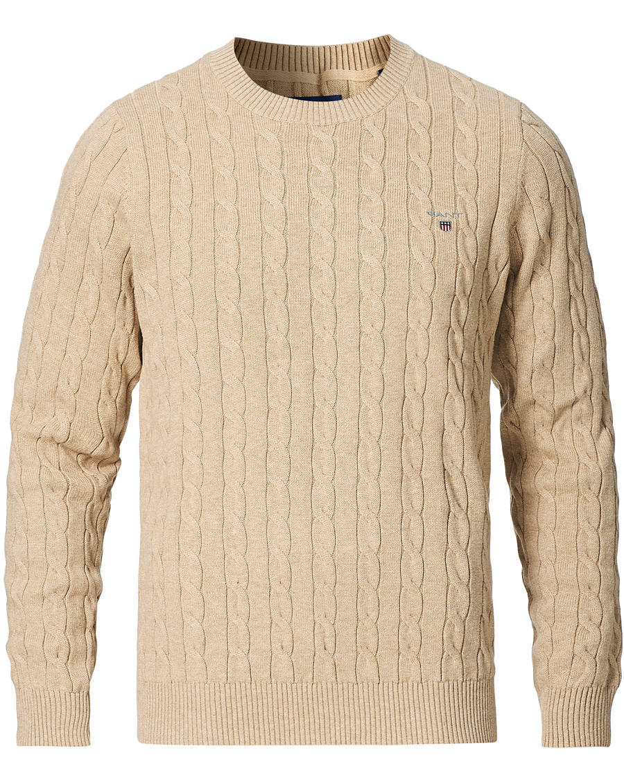 Herre | Trøjer | GANT | Cotton Cable Crew Neck Pullover Sand Melange