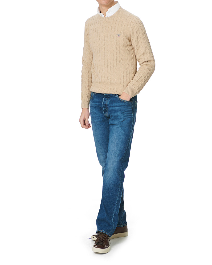 Herre | Trøjer | GANT | Cotton Cable Crew Neck Pullover Sand Melange
