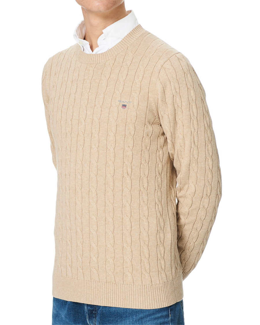 Herre | Trøjer | GANT | Cotton Cable Crew Neck Pullover Sand Melange