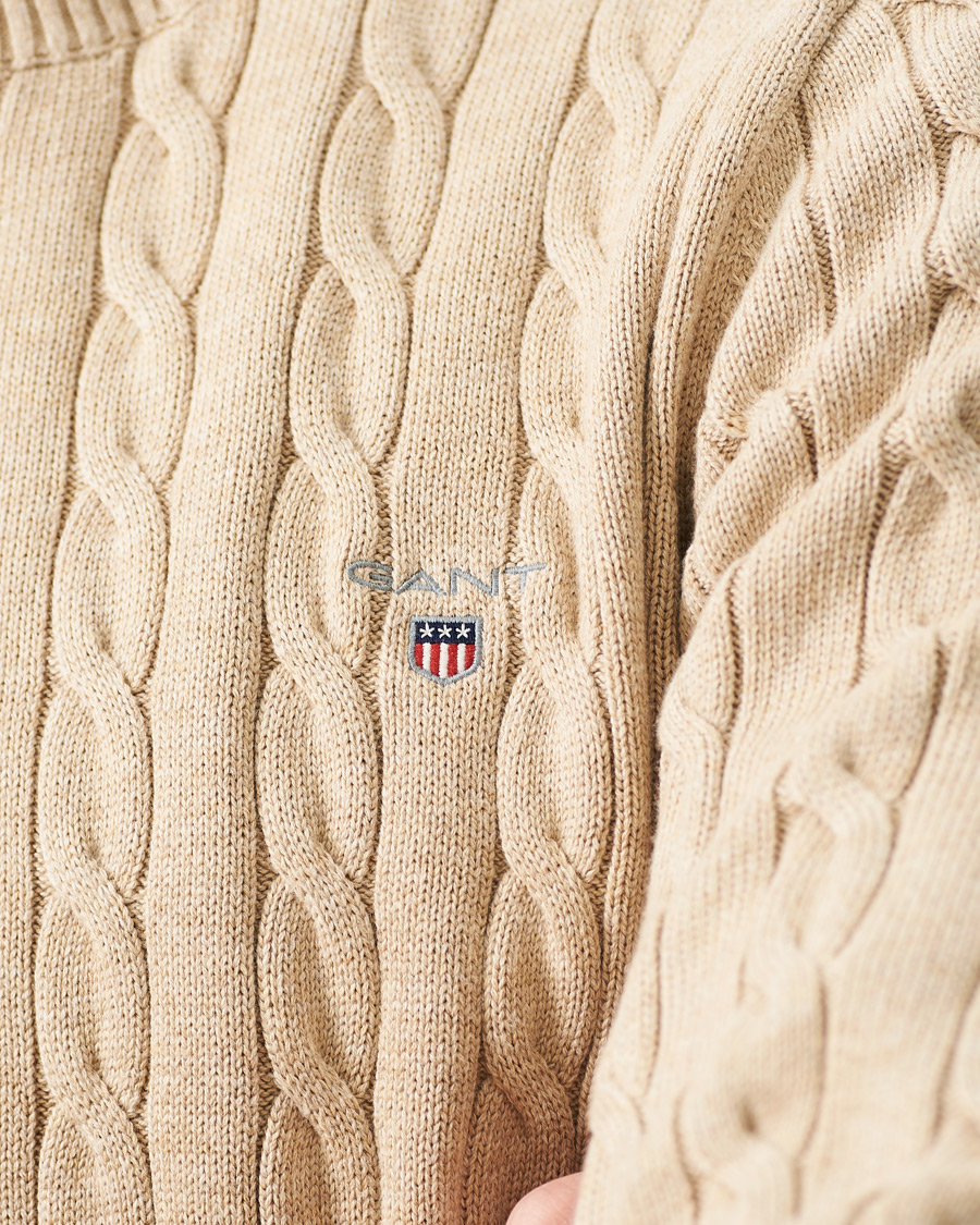 Herre | Trøjer | GANT | Cotton Cable Crew Neck Pullover Sand Melange