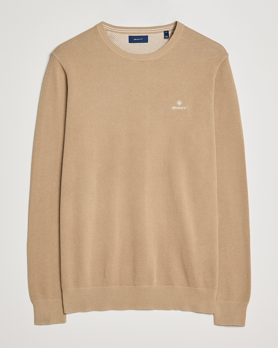 Herre | Trøjer | GANT | Cotton Pique Crew Neck Pullover Dark Khaki