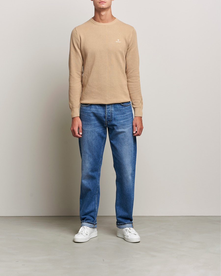 Herre | Trøjer | GANT | Cotton Pique Crew Neck Pullover Dark Khaki