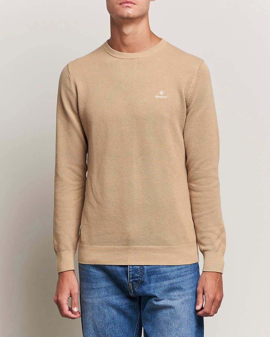 Herre | Trøjer | GANT | Cotton Pique Crew Neck Pullover Dark Khaki