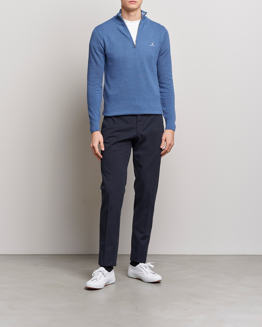 Herre | Trøjer | GANT | Cotton Pique Half-Zip Sweater Denim Blue Melange