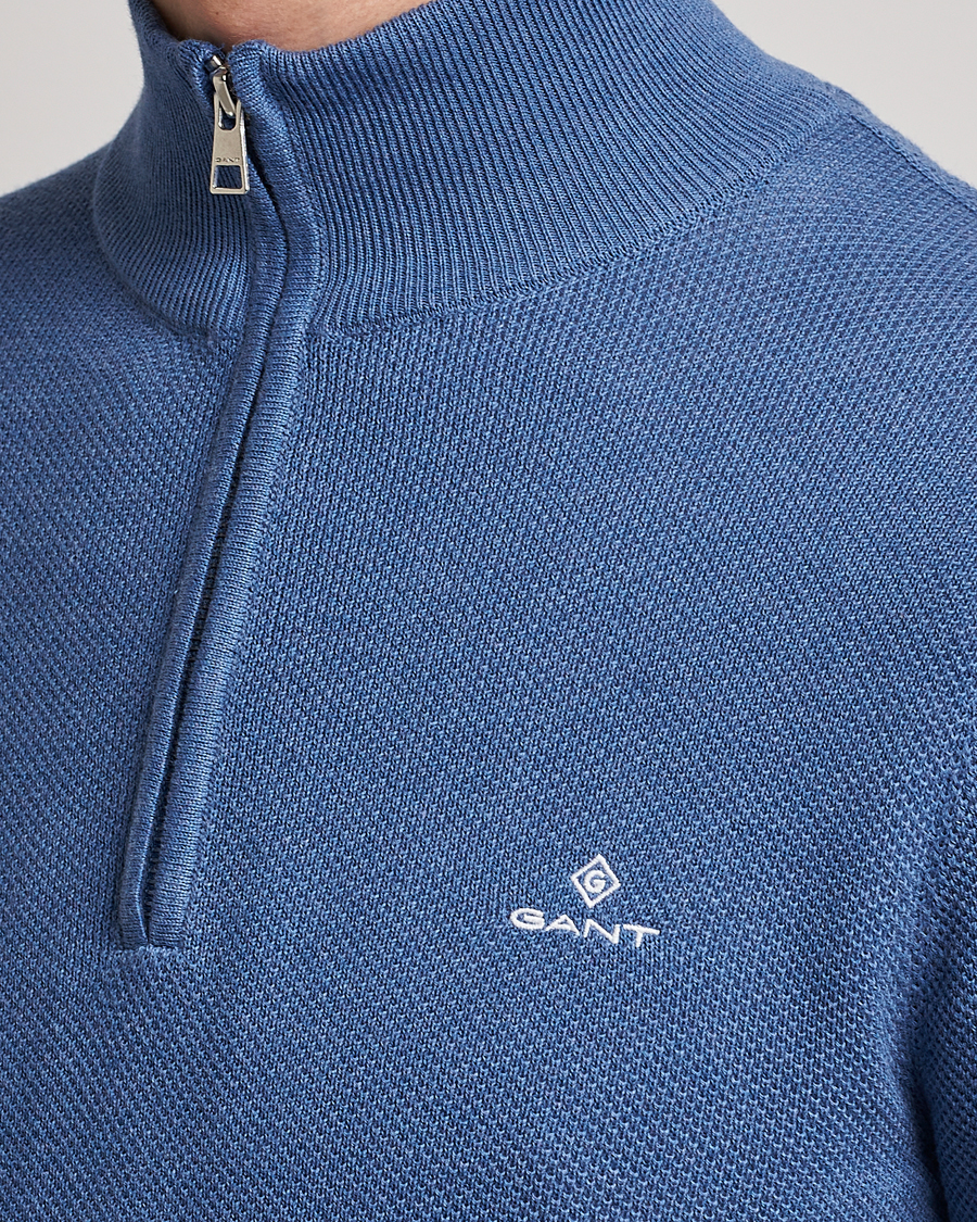Herre | Trøjer | GANT | Cotton Pique Half-Zip Sweater Denim Blue Melange
