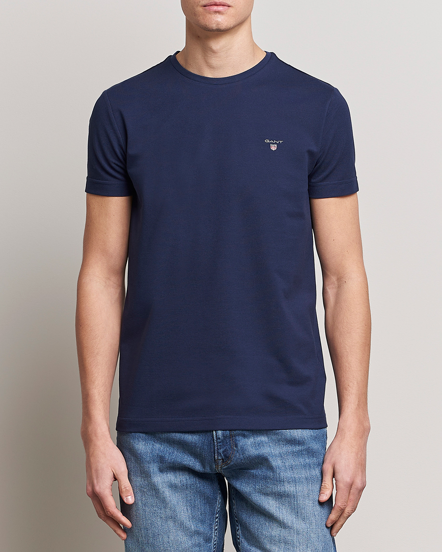 Herre | T-Shirts | GANT | Cotton Pique Crew Neck T-Shirt Evening Blue