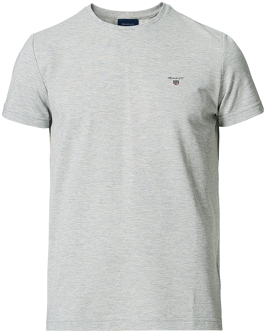 Herre | T-Shirts | GANT | Cotton Pique Crew Neck Tee Grey Melange