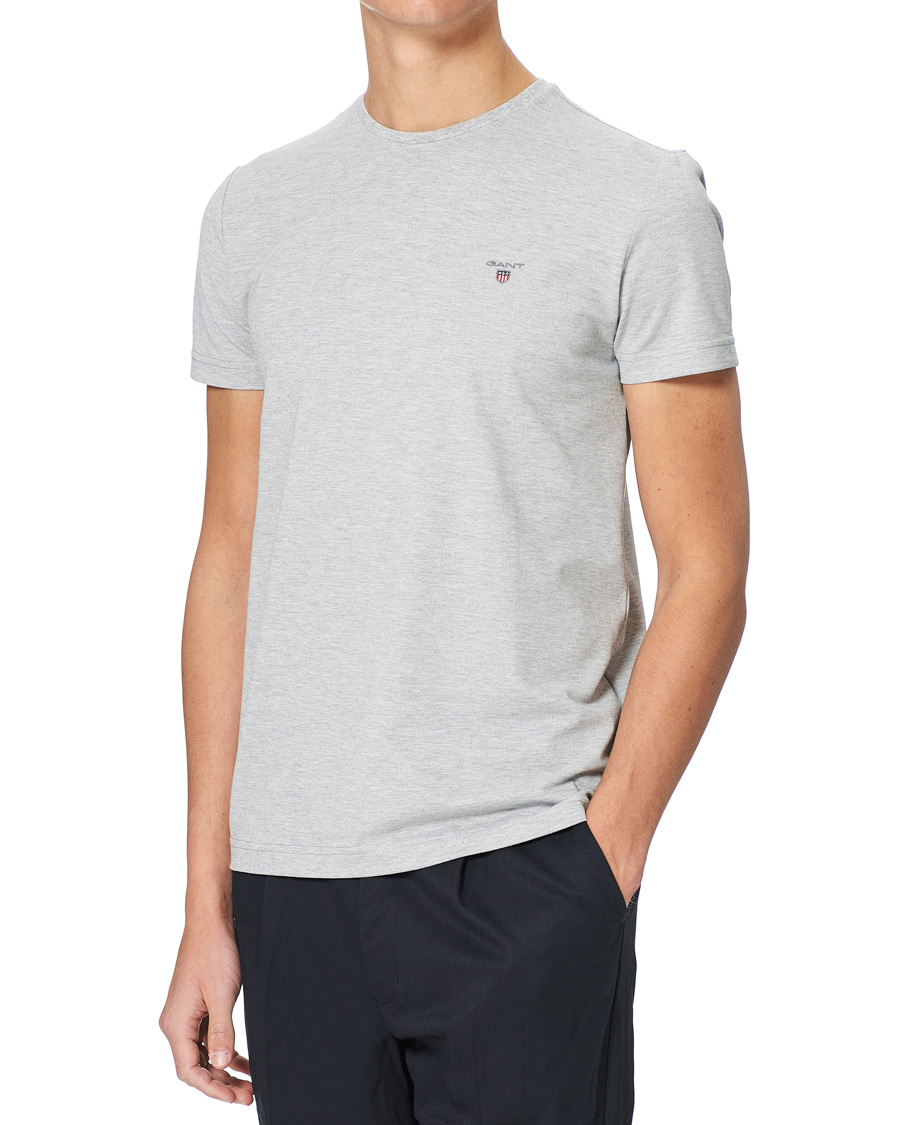 Herre | T-Shirts | GANT | Cotton Pique Crew Neck Tee Grey Melange