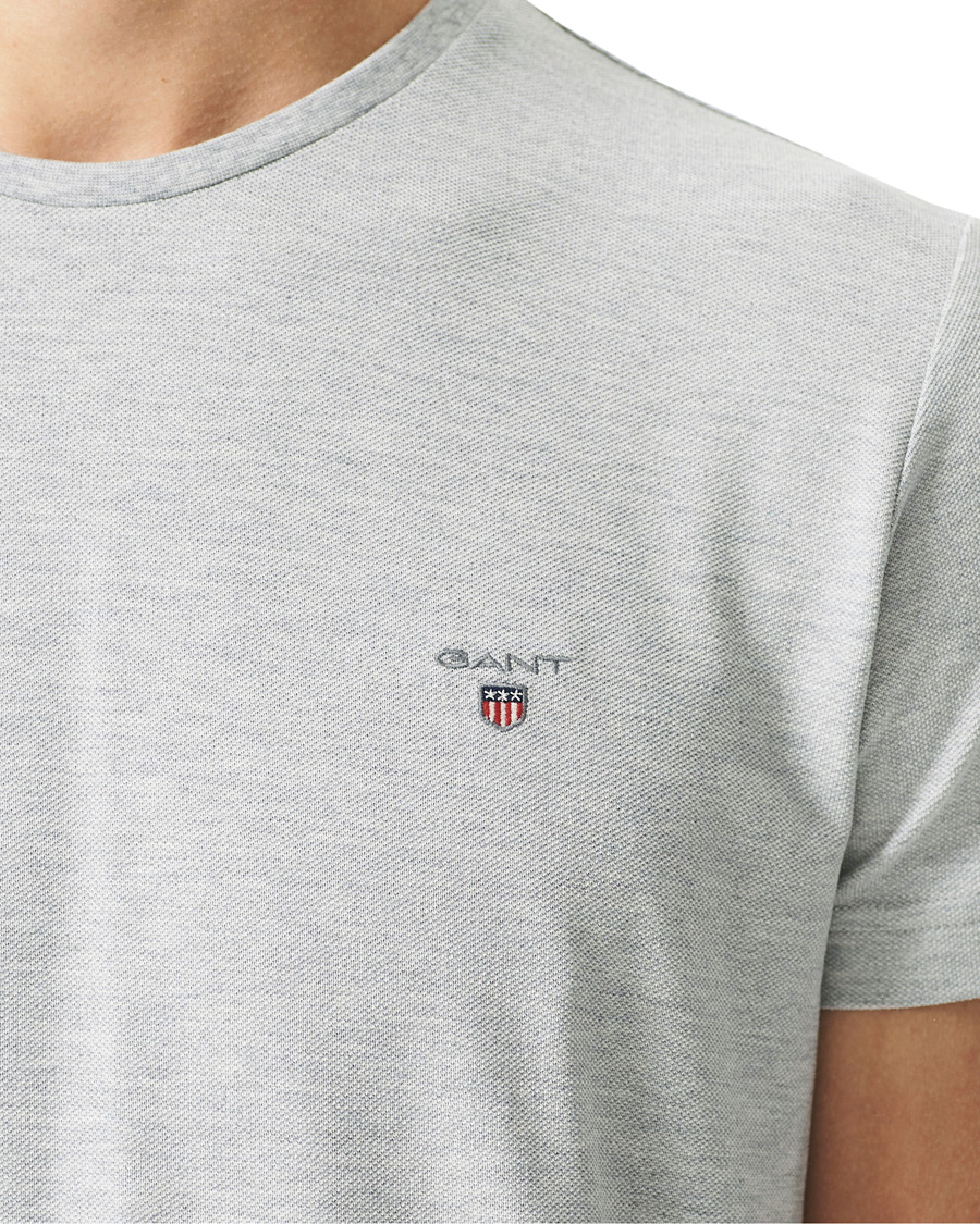 Herre | T-Shirts | GANT | Cotton Pique Crew Neck Tee Grey Melange