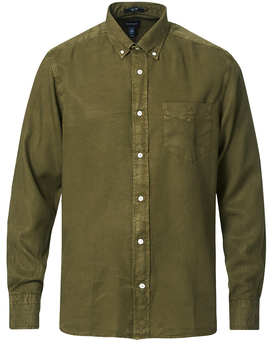 Herre | Skjorter | GANT | Regular Garment Dyed Lyocell Shirt Racing Green