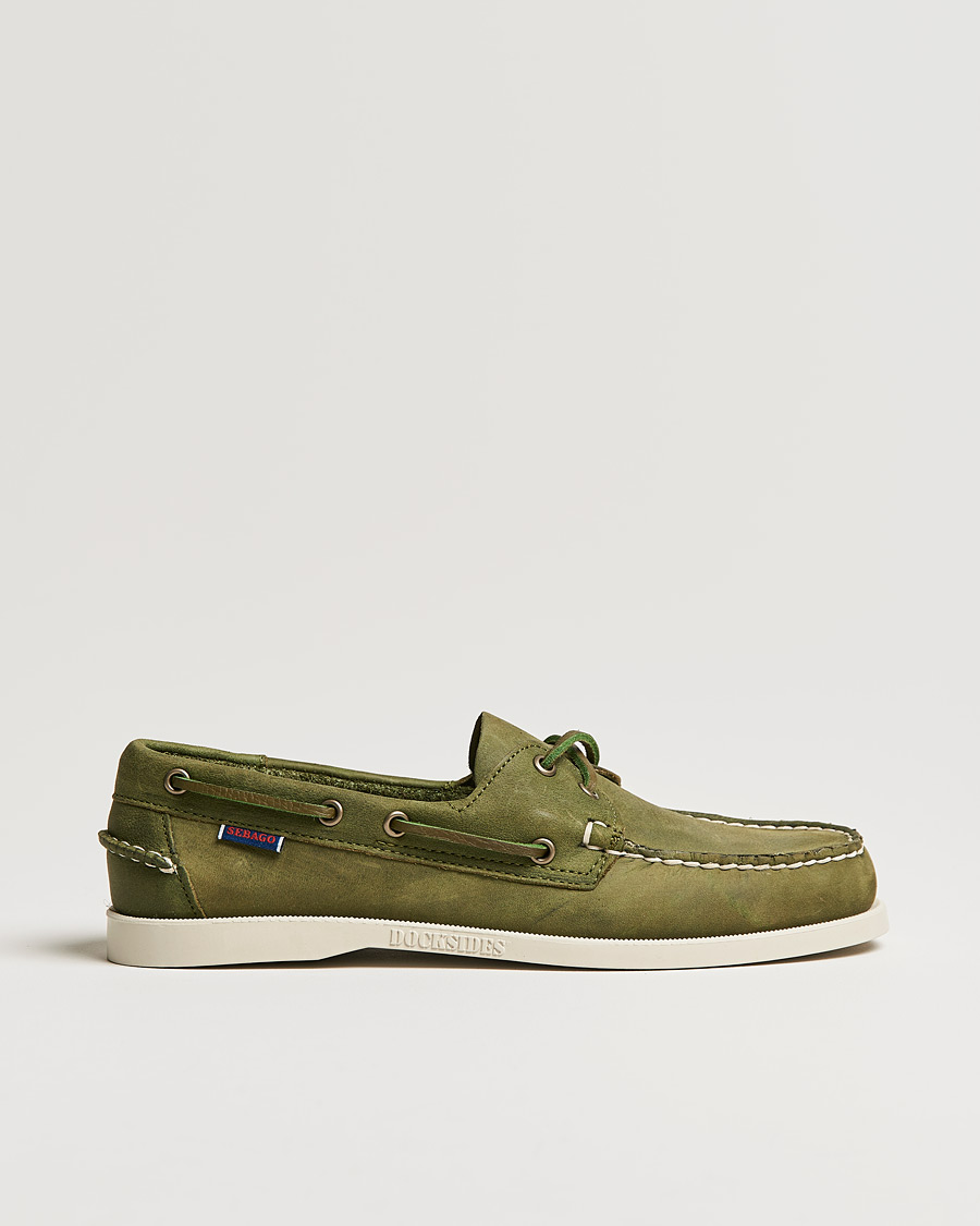 Herre | Sebago Docksides Nubuck Boat Shoe Green Military | Sebago | Docksides Nubuck Boat Shoe Green Military