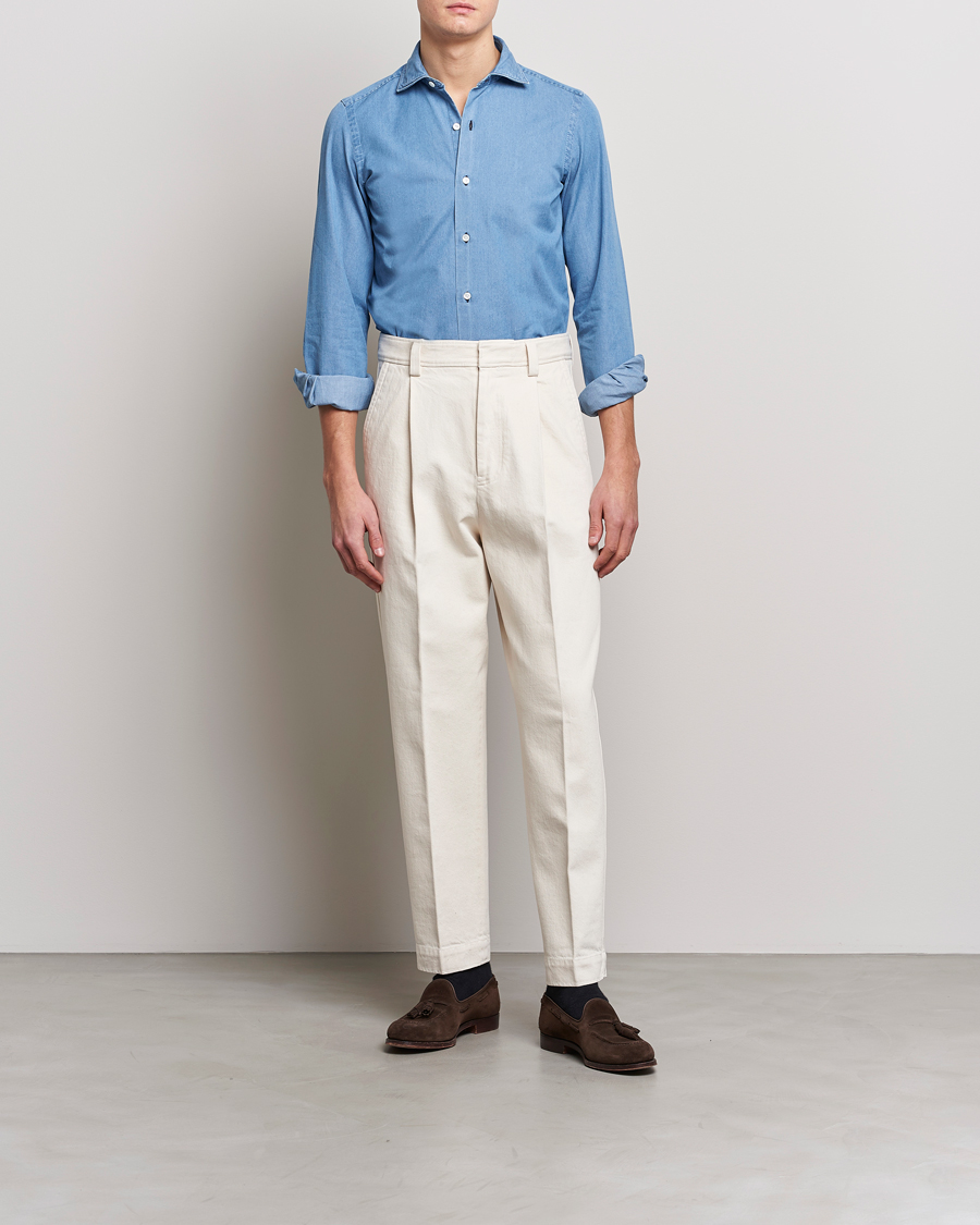Herre | Denimskjorter | Finamore Napoli | Milano Slim Denim Shirt Light Indigo
