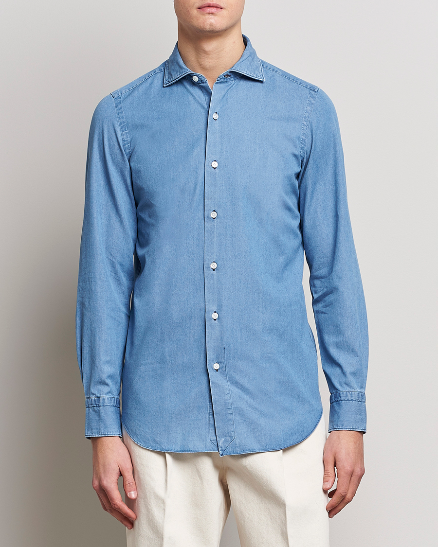 Herre | Tøj | Finamore Napoli | Milano Slim Denim Shirt Light Indigo