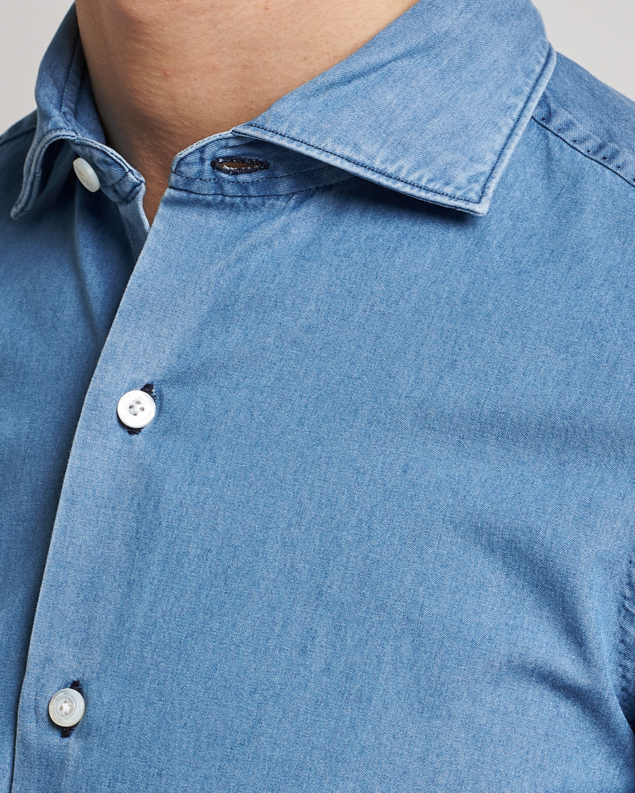 Herre | Skjorter | Finamore Napoli | Milano Slim Denim Shirt Light Indigo