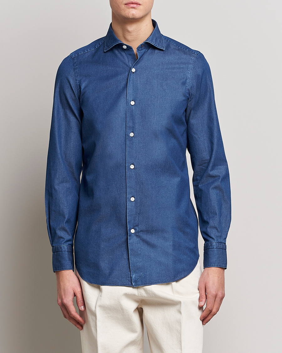 Herre | Italian Department | Finamore Napoli | Milano Slim Denim Shirt Dark Indigo