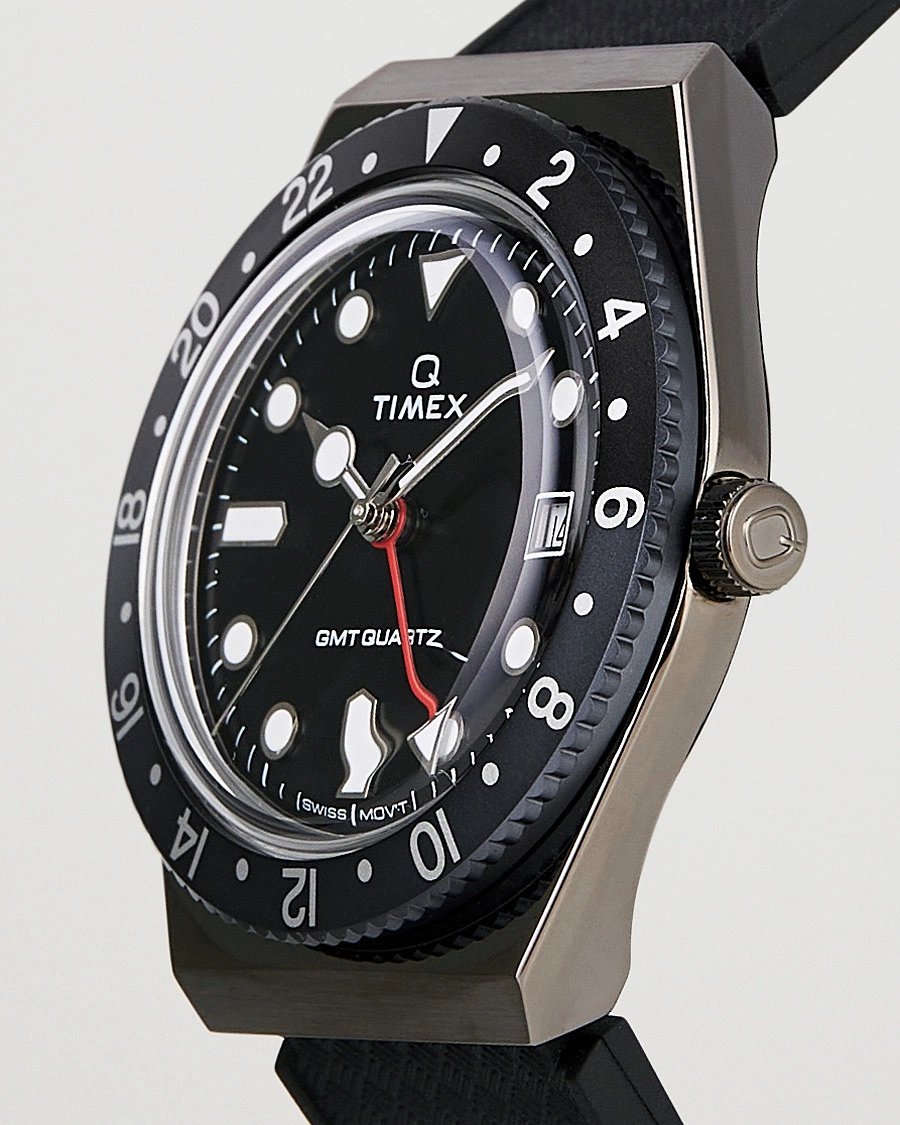 Men | Rubber strap | Timex | Q Diver GMT 38mm Rubber Strap Black/Grey