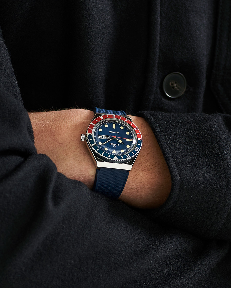 Herre | Timex Q Diver 38mm Rubber Strap Blue/Red | Timex | Q Diver 38mm Rubber Strap Blue/Red