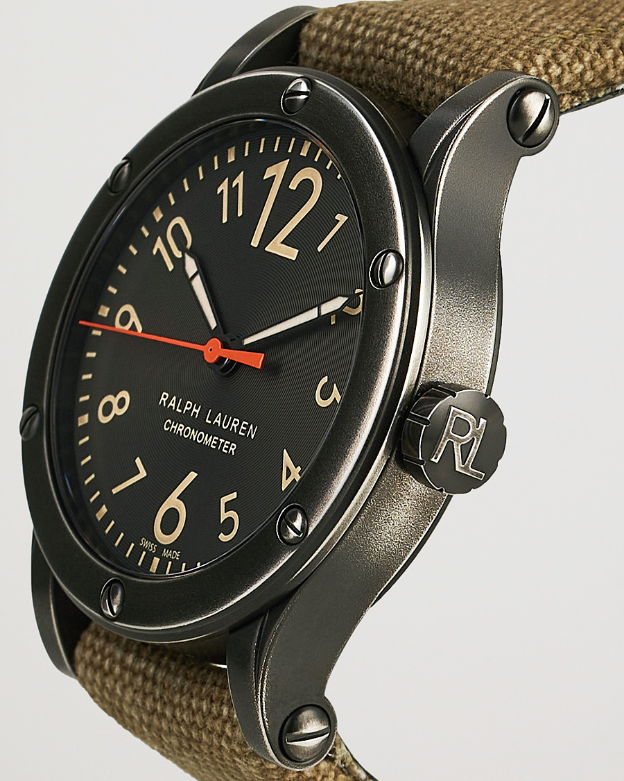 Herre | Sæsonstilbud i en begrænset periode | Polo Ralph Lauren | 45mm Safari Chronometer Black Steel/Canvas Strap