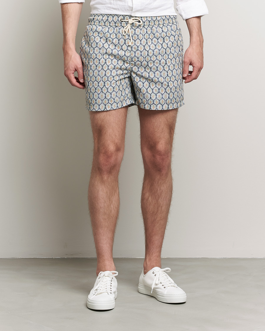 Herre | Badebukser med snøre | Ripa Ripa | Leaf Printed Swimshorts Light Green