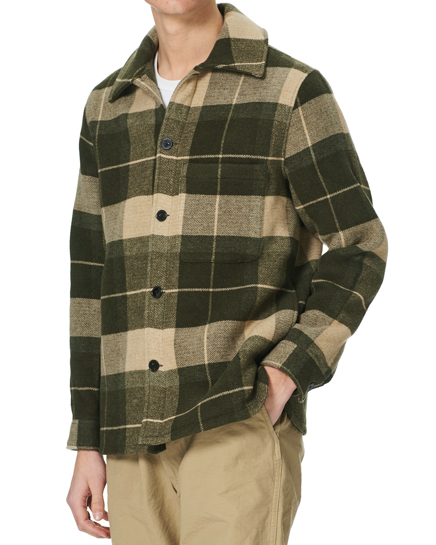 Herre | Jakker | A Day's March | Epernay Checked Wool Overshirt Moss Checked