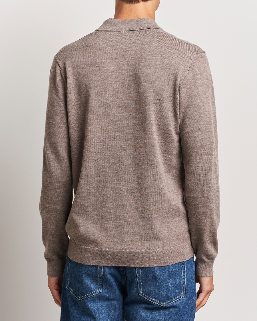 Herre | Trøjer | A Day's March | Manol Open Collar Merino Polo Taupe Melange