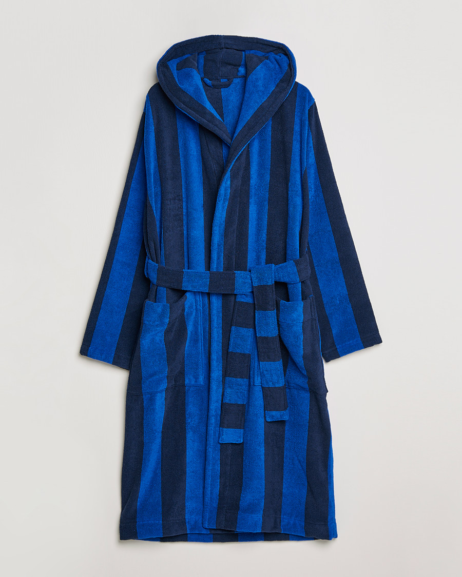 Herre | Pyjamas & Morgenkåber | Tekla | Organic Terry Hooded Bathrobe Navy Block Stripes