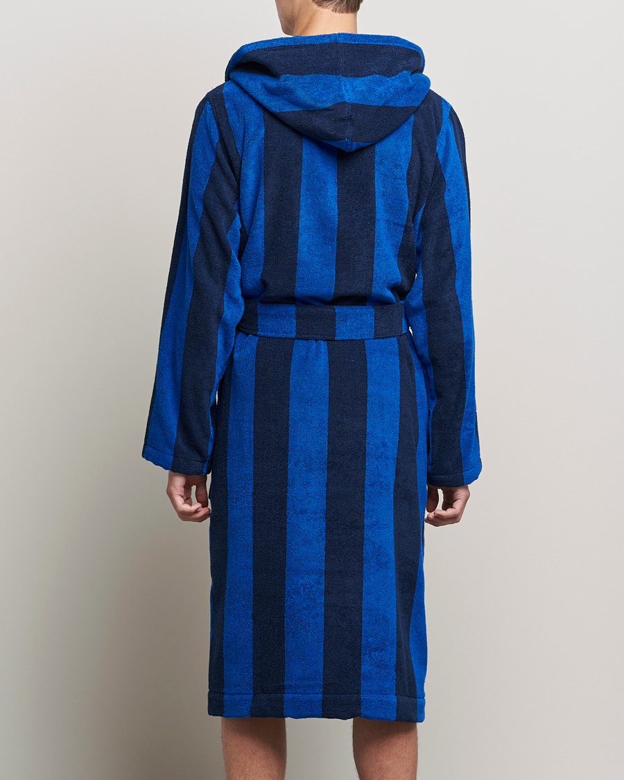 Herre | Pyjamas & Morgenkåber | Tekla | Organic Terry Hooded Bathrobe Navy Block Stripes